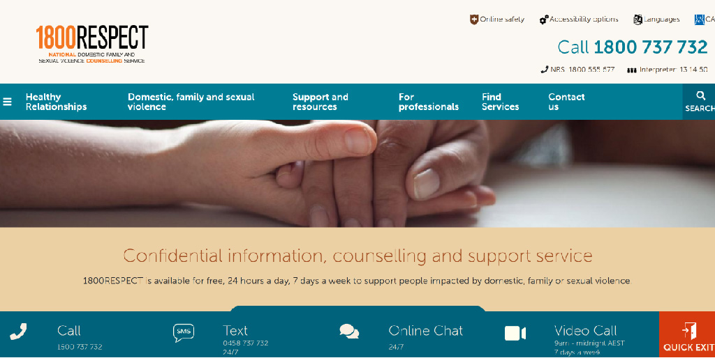 1800RESPECT helpline for domestic and sexual violence support.