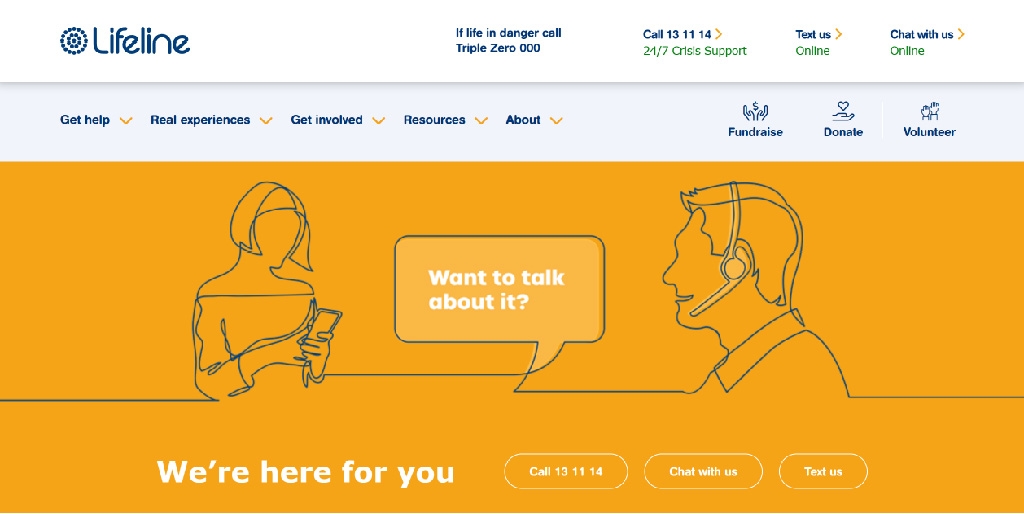 Crisis support contact options at Lifeline Australia.