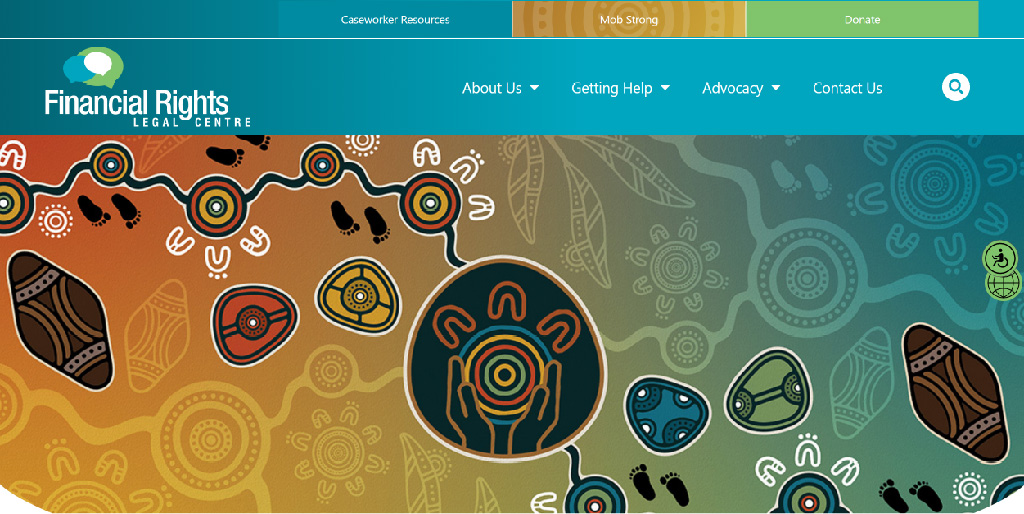 Financial Rights Legal Centre website with Aboriginal art.